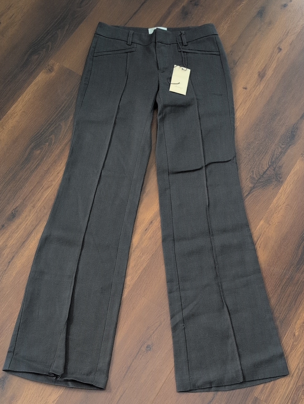 elevenses Charcoal Gray Women's Dress Pants with Floral Trim
